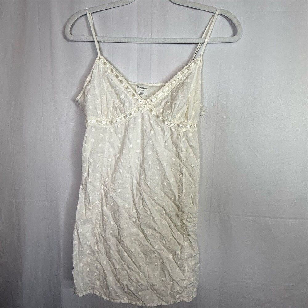 No Boundaries Dress Regular L Ivory Swiss Dot Mini Sundress V-Neck Zip